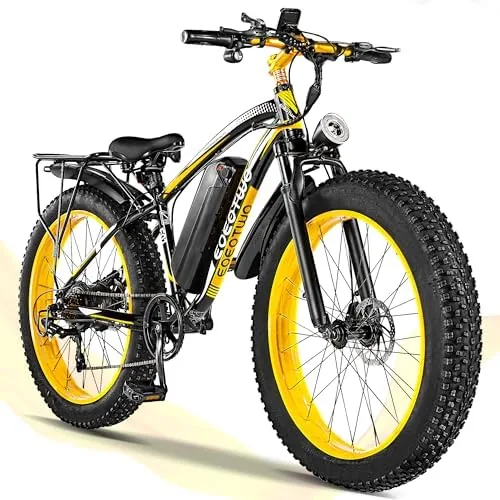 eoeotwo electric bike for adults1500w peak motor e bikes 26 fat tire electric bicycle 48v 15ah electric mountain bike 60 miles removable battery dual brake 7 speed yellow
